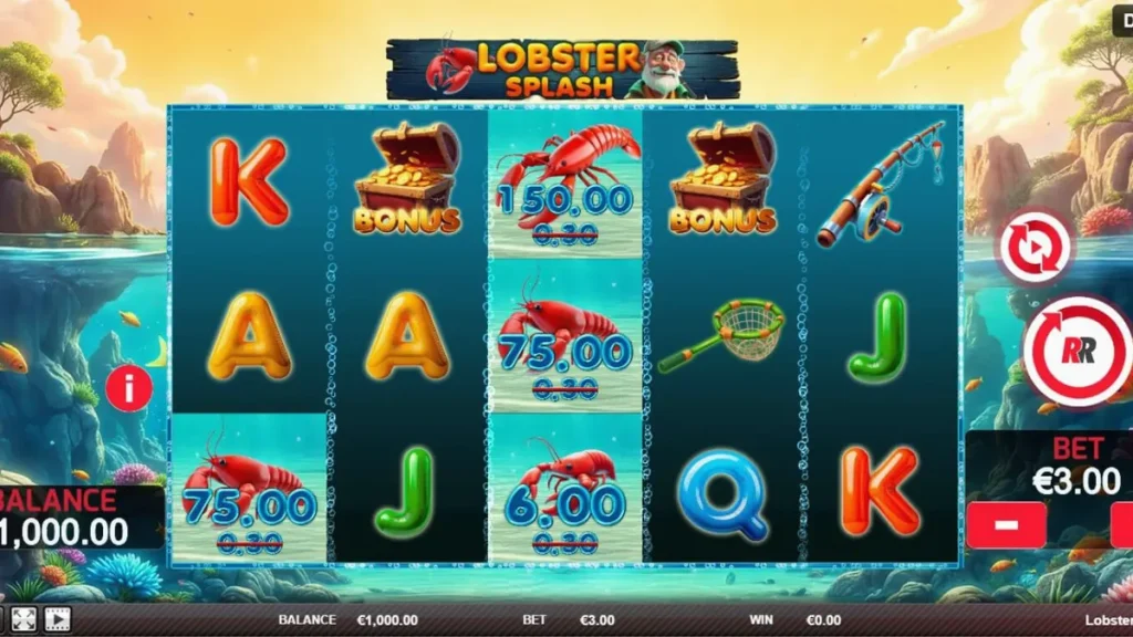Tampilan visual slot Lobster Splash dengan tema bawah air yang ceria