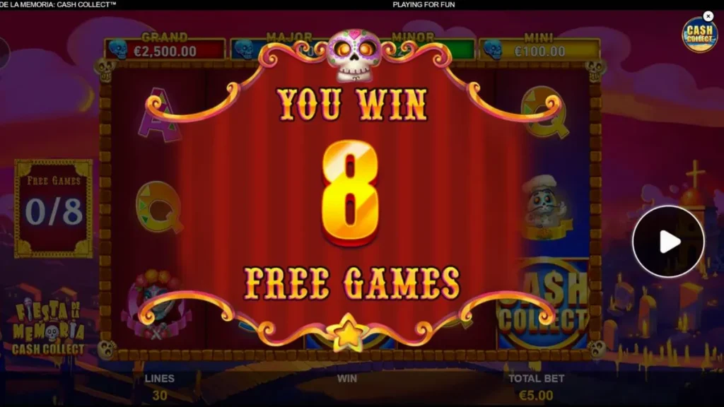 Tampilan visual slot Fiesta de la Memoria Cash Collect dengan tema neon Meksiko